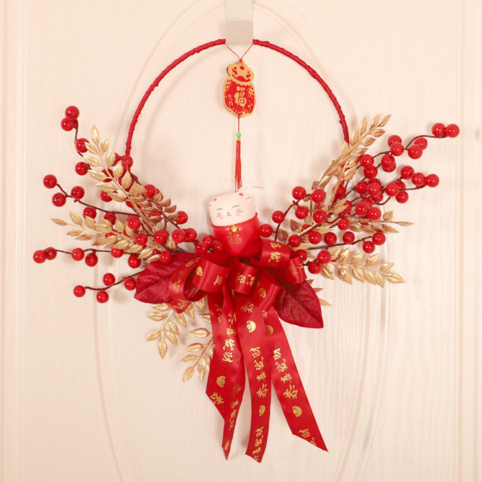 

Chinese New Year Decorations Window Lucky Cats Wreath for Holiday Home Decor красный