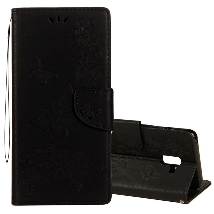 

For Galaxy A8 Vintage Embossed Floral Butterfly Pattern Horizontal Flip Leather Case with Card Slot & Holder & Wallet & Lanyard чёрный