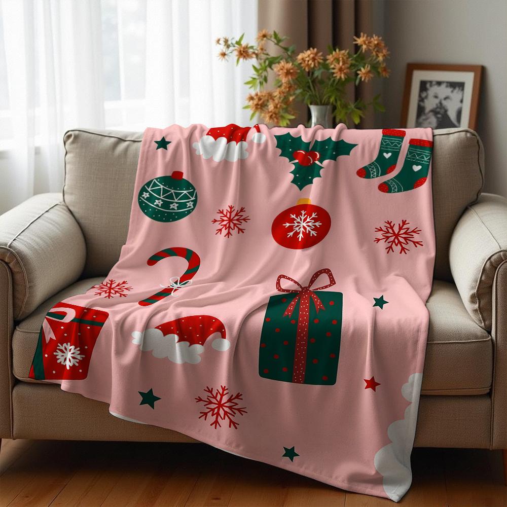 Pastel Pink Polka Dot Strawberry Cartoon Anime Print Flannel Blanket Soft Warm Throw for Kids Bedroom Sofa Christmas Office Car