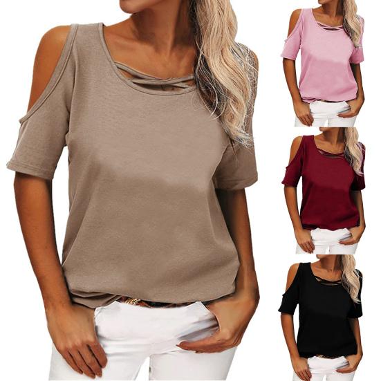 

Женская рубашка, однотонная повседневная летняя блузка с круглым вырезом и круглым вырезом для повседневной носки