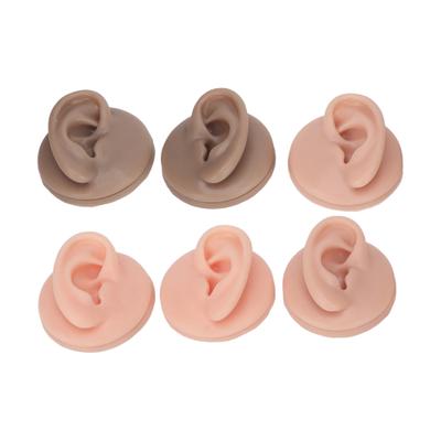 3 Pair Soft Silicone Ear Model Acrylic Bracket Human Ear Model for Piercing Practice Earring Display