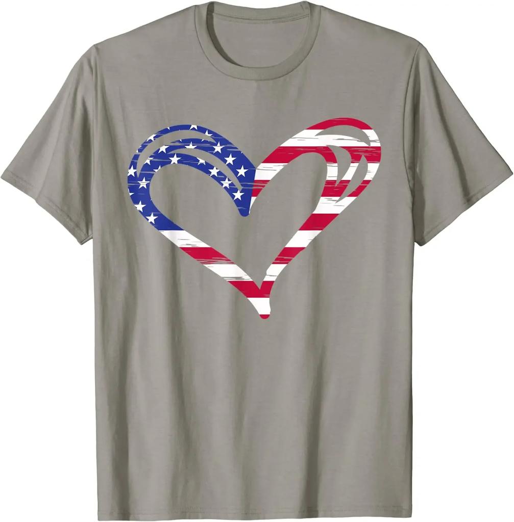USA Flag Heart American Patriotic Armed Forces Memorial Day T-Shirt Casual Cotton Daily Four Seasons Men Clothing Holiday Tees