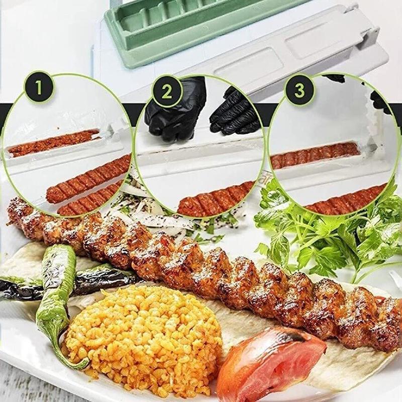 Manual Kebab Maker Mold Plastic Meat Poultry Skewer Quick BBQ Press Tool for Outdoor Grilling Backyard Picnic Camp Kitchen Barbecue Accessory