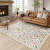 Floral Carpet Mat Rug Beige Green Vine Pattern with Colorful Flower Design Soft Floor Mat for Living Room Home Decoration Carpet