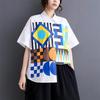 DIMANAF Plus Size Nieuwe Zomerstijl 2025 Blouse Vintage Retro Design Korte Mouw Print Casual Shirt Vrouwen Los Shirt Print Shirt