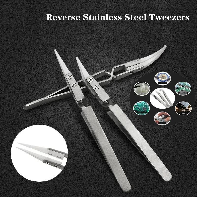 3 Pcs Ceramic Straight Tip Electronic Soldering Tweezers, Anti-Static Reverse Acid Resistant Precision Chuck Ceramic Tweezers