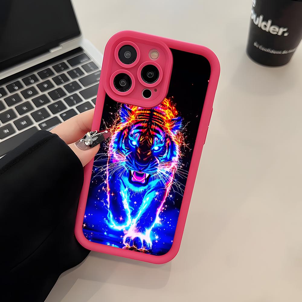 Tiger Neon Dicke TPU Handyhülle für iPhone 17 16 15 14 13 12 11 Air Pro Max Plus Buntes Cover