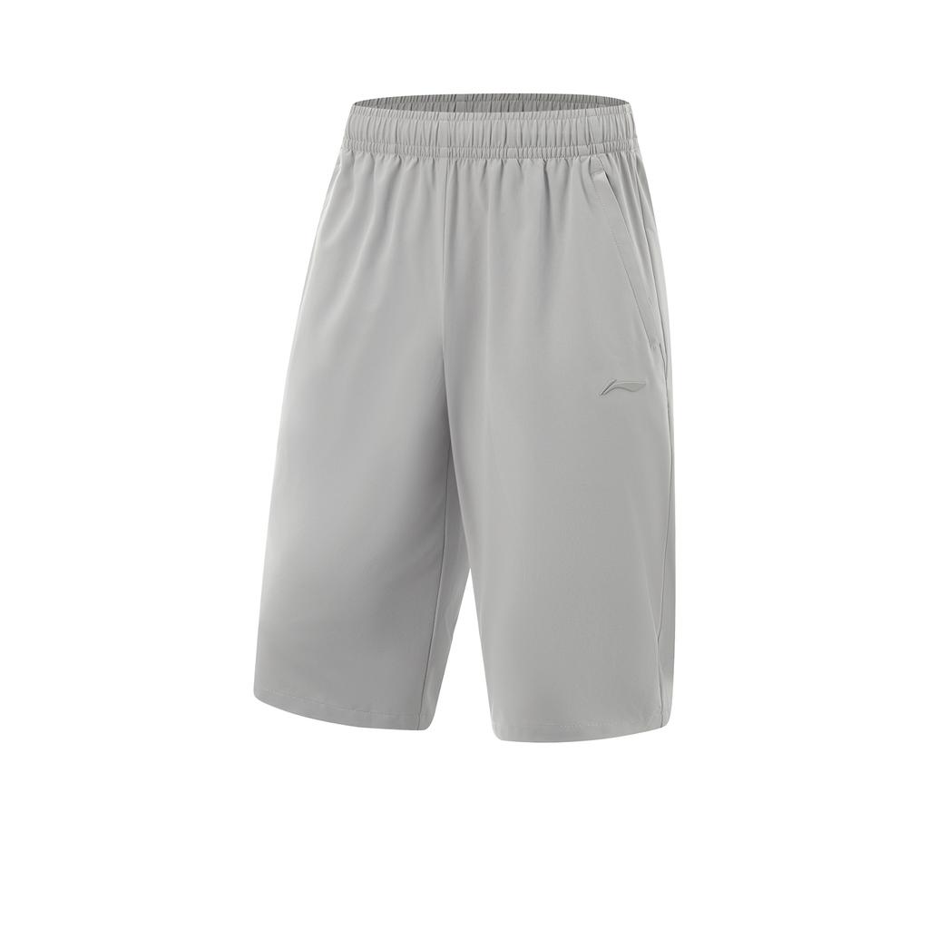 Li-Ning Fitness Series Simple Solid Color Seven-Point Pants Casual Shorts Men Shorts Geological-Gray AKQV005-1
