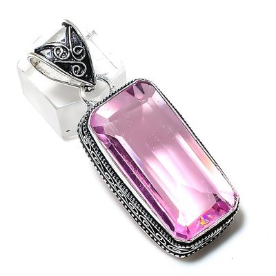 Pink Kunzite Gemstone Handmade 925 Sterling Silver Jewelry Pendant 2.05" U7M44
