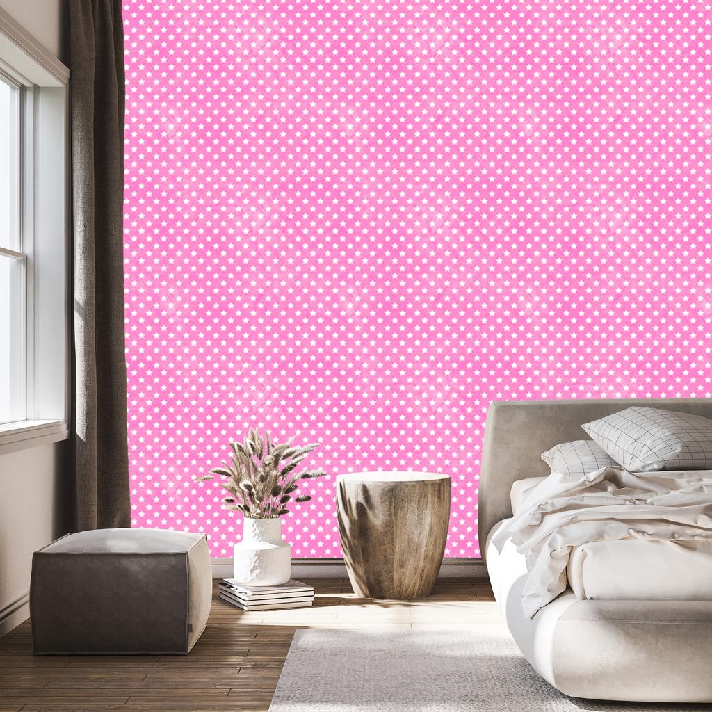 Stars Wallpaper, Powder Pink Background, Powder Pink Center, 50x1000