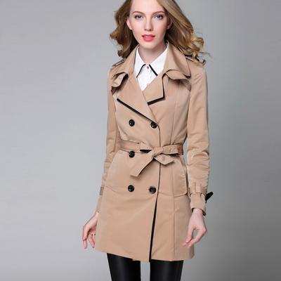 New Fashion Classic Women Belt European Trench Coat Khaki Black Double Breasted Business Outerwear