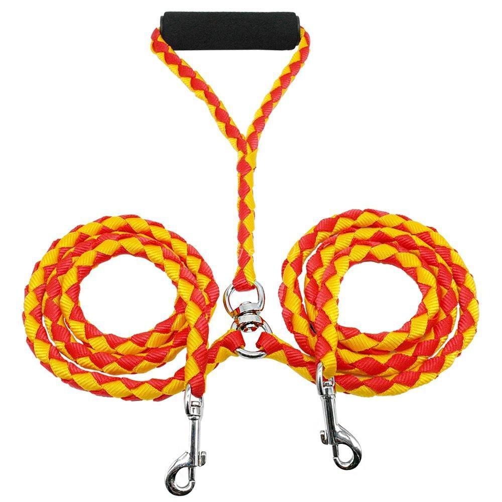 One drag two double head pet double leash dog leash braided braid PP round rope dog leash dog chain