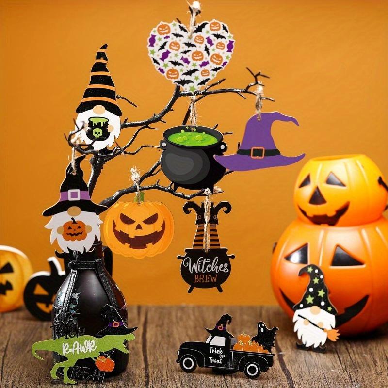 30 Stück Halloween Holzanhänger Halloween Baumschmuck Halloween Holzausschnitte mit Schnüren