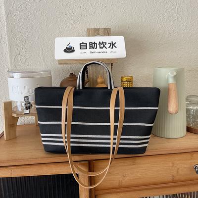 New Niche Naval Striped Canvas Large Shopping Bag Tote Bag Shoulder Handbag Women's Bag