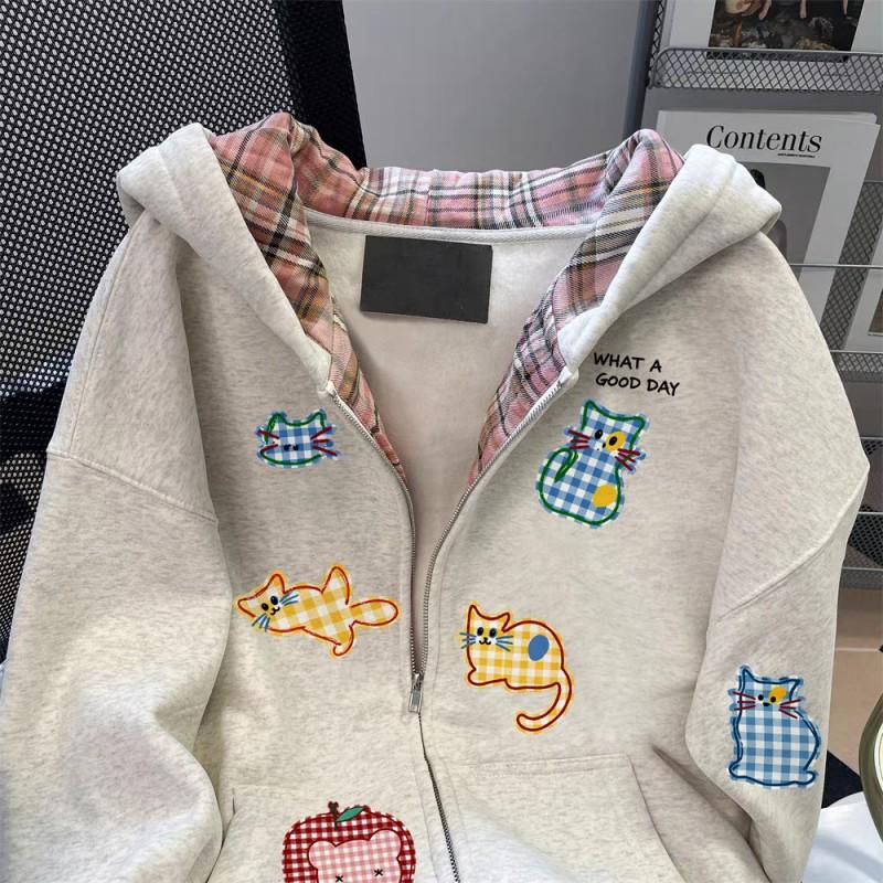 Unisex Oversized Hooded Sweatshirt With Fleece Lining Plaid Soft Milk Silk Fabric Casual Streetwear