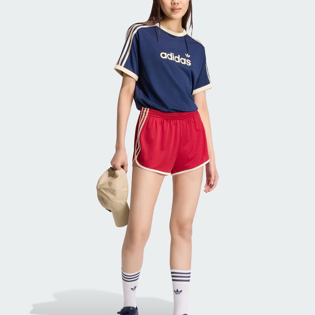 Adidas Originals Lineaer Mesh Crew Neck Striped Short Sleeve T-Shirt Women Tops KS9841