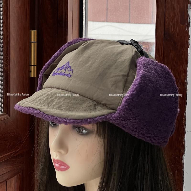 Winter Warmer Lammwolle Schnabelmütze mit Ohrenschutz zum Radfahren und Skifahren