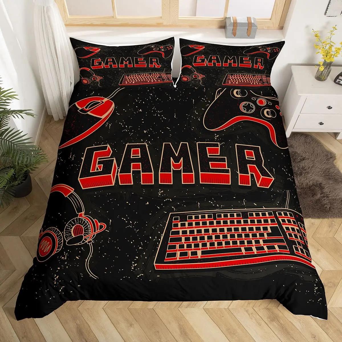 

Gamer Bedding Set Video Game Gamepad Duvet Cover Teens Bedroom Novelty Modern Game Controller Comforter Cover Gaming Quilt Cover EU Single(135x200cm)