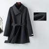 Elegant Double-Faced Velvet Wool Coat for Women: Fashionable, Slim-Fit, Tie-Front Jacket