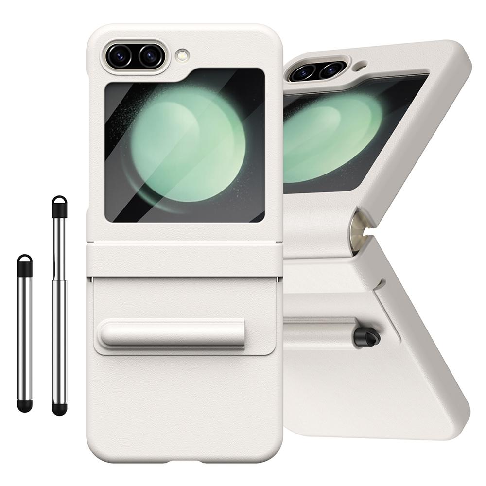 For Samsung Galaxy Z Flip7 FE 5G/Flip6 5G Hinge PU Leather PC Phone Cover with Stylus/Tempered Glass Film