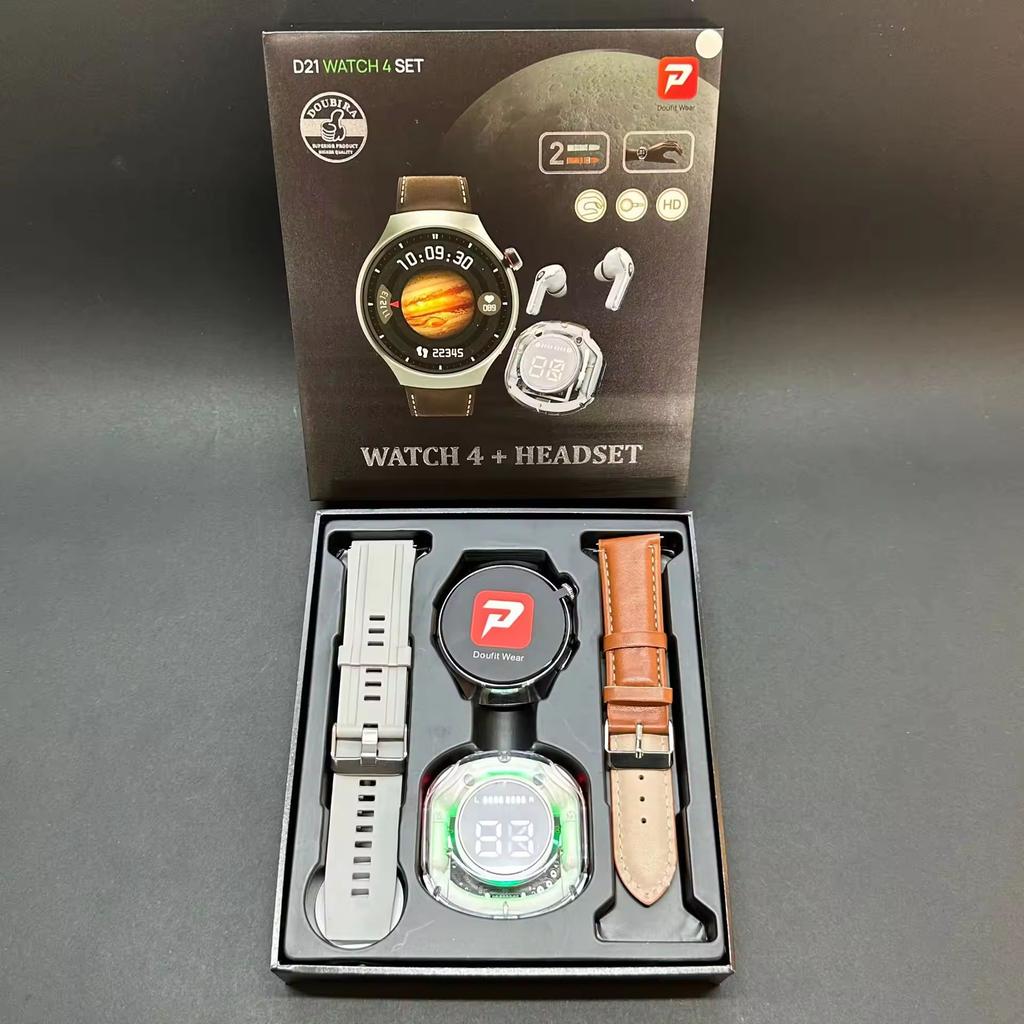 2026 D21 Men Women Relojes Smart Watch 4 Headphone 2 in 1 Set 2 Strap 1.52" BT Call Heart Rate Sport Smart Watch with Earbuds