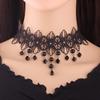 Party Black Beaded Flowers Sexy Lace Neck Choker Necklace Tassel Chain Women Halloween Jewelry