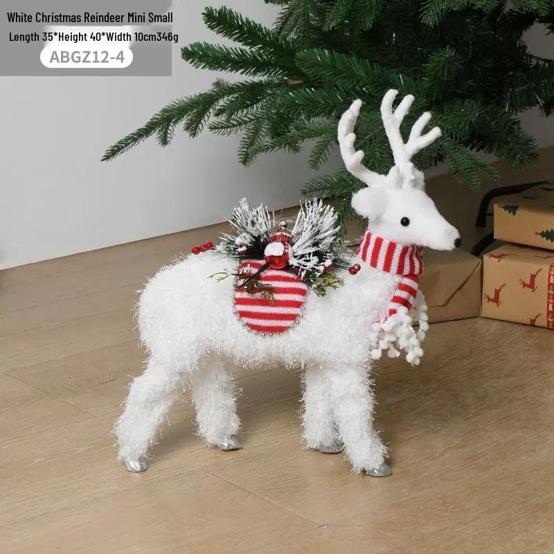 Gangheng White Reindeer Plush Doll Christmas Decorations for Home, Mall Window Display, and Tree Ornaments