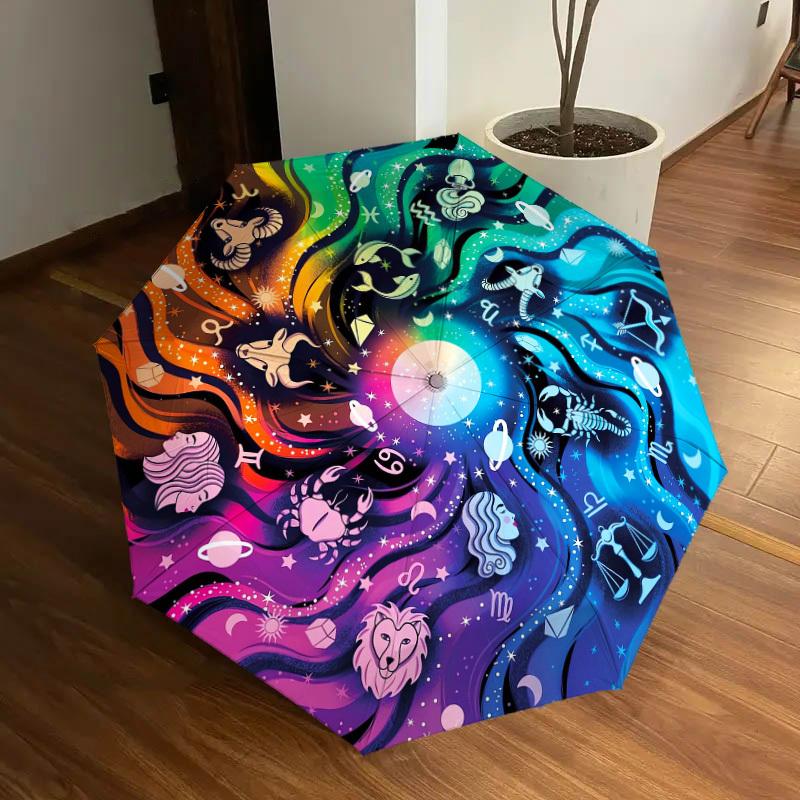 1PC astrology Pattern Small Travel Automatic Folding Umbrella, Compact Windproof Umbrella, Automatic Open/Close ,Gift-091541