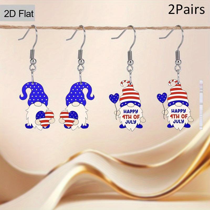 

2D Flat Independence Day American Flag Gnome Acrylic Earrings Celebration Accessories Elegant Earrings Party Earrings 2 pairs