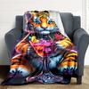 1pc Tiger Cocktail Glass Blanket Lightweight Flannel Blanket Throw Blanket For Sofa, Bed, Travel, Camping, Livingroom, Couch, Chair, And Bed yy2509026