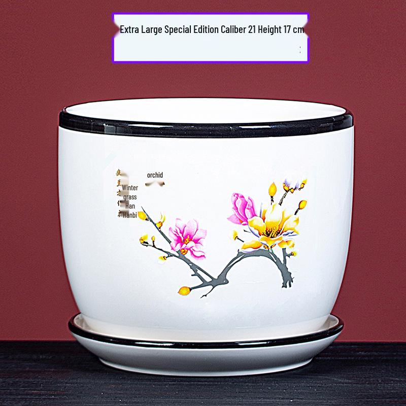 Large Ceramic Flower Pot with Saucer for Indoor or Balcony Plants