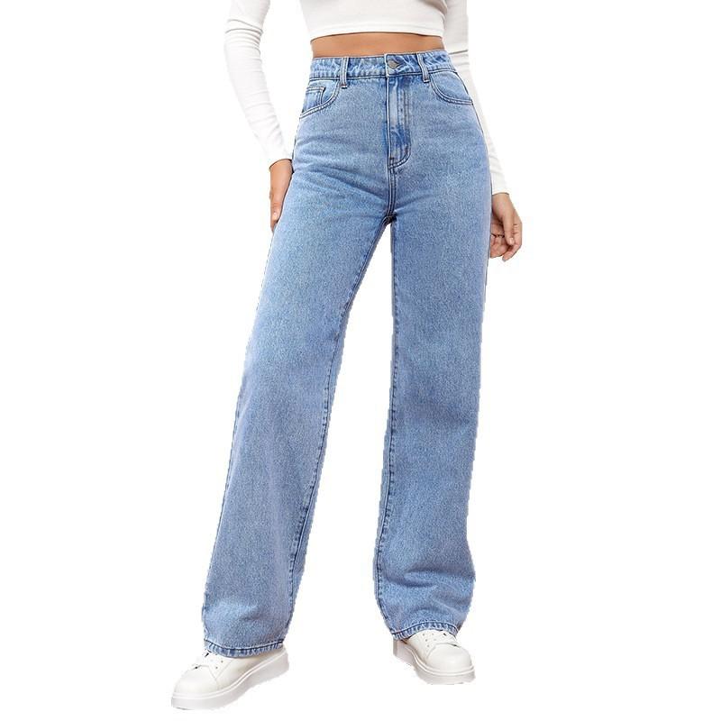 Jeans en Denim Large Taille Haute Jambe Large pour Femmes Pantalons Décontractés Amples d'Été