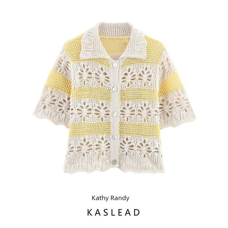 Kaslead New Women Clothes Western Style Fashion Jacquard Mesh Knitted Top 6236021 712