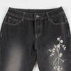 Blumenstickerei Jeans Vintage Niedrige Taille Schlagjeans Damen Retro Y2k Baggy Denim Hose High Street Basic Hose