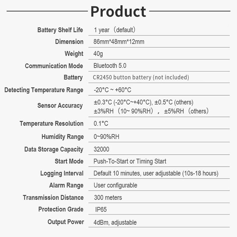 BT06 Bluetooth Temp & Humidity Data Logger Reusable RH TEMP Data Logger Recorder Humiture Recording Meter with 32,000 Capacity