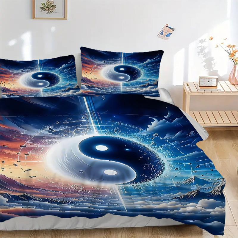 3PCs Yin Yang Symbol Design Cover Set, Breathable Fabric(1 Duvet Cover + 2 Pillowcases) (Without Quilt) yy250911186