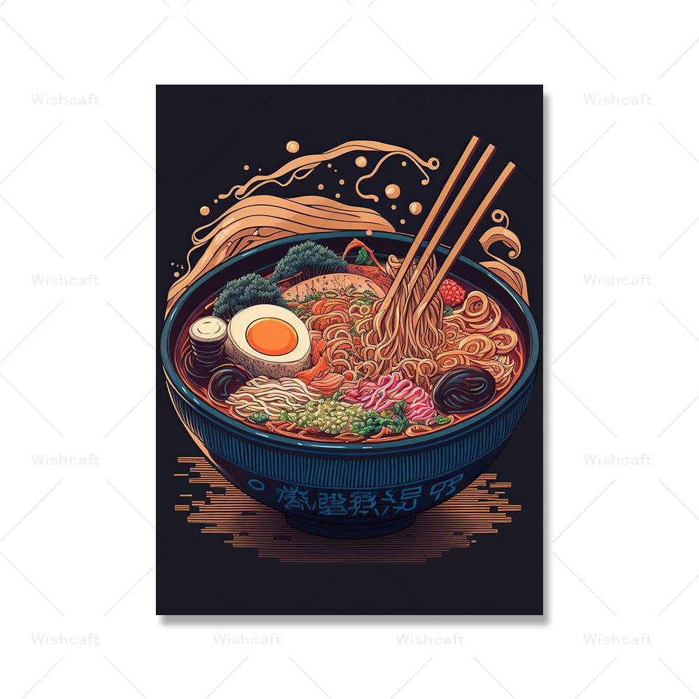 Ramen Japanese Food Wall Art Modern Vintage Cartoon Kitchen Decor Art Print Pictures Retro Funny Dining Room Canvas Painting