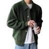 Men's Korean Style Bright Red Knit Cardigan - Autumn/Winter, Year of the Rabbit Edition, with Lapel and Solid Color Design.