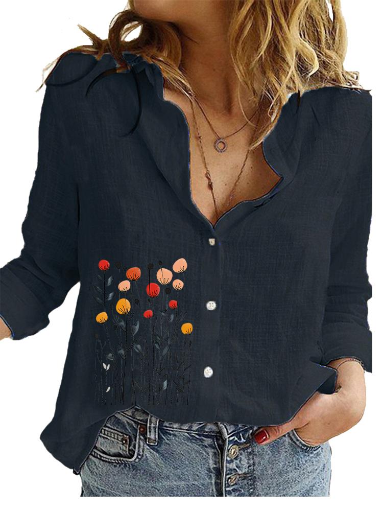 Γυναικείο Μόδας Βαμβακερό Λινό Μπλουζάκι Γυναικείο Casual Φαρδύ Τοπ Γυναικείο με Σχέδια Μακρυμάνικο Πουκάμισο