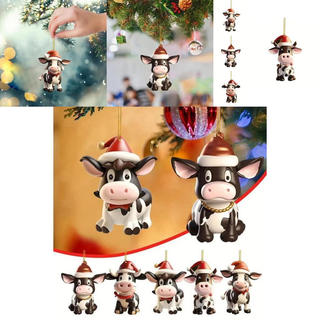 Adorable Acrylic Christmas Cow Pendant For Car Rearview Mirror Decoration