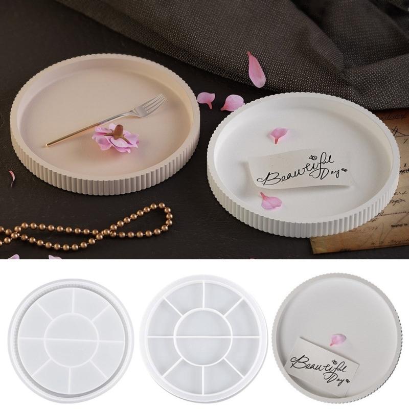 Heat Resistant Epoxy Mold Silicone Tray Molds Striped Round Tray Shape Silicone DIY Dish Mold Suitable for Cement Tray