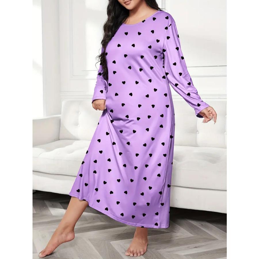 Long Sleeve Butterfly Heart Leopard Print Sleeping Dresses Casual Women Drop Shoulder Oversized Long Sleepwear Dress