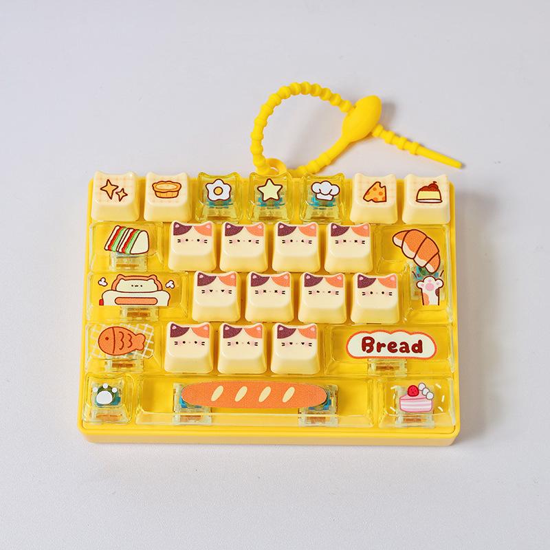 Kawaii Cat Pudding Decompression 26-Key Keyboard Cartoon Fidget Clicker Backpack Pendant for Girls Bag Accessories