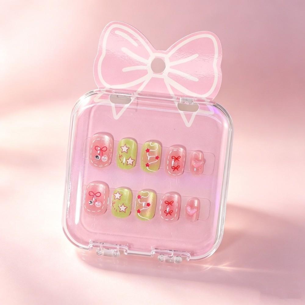Cat's Eye Press On Nails Short Nail Tips New Nail Stickers Children Wearing