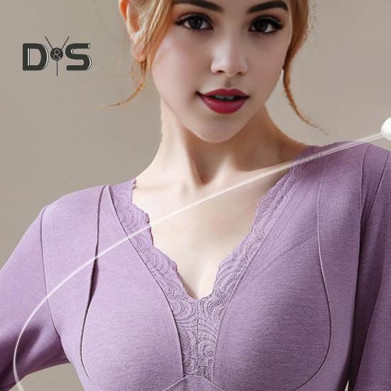 Thermo-Unterteile mit integrierten Brustpolstern. Doppellagige, warme DE-Samt-Langarmpullover-Oberteile, einfarbig, für den Winter, innen und außen