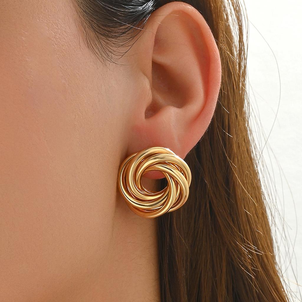 Simple Circle Flower Shape Earrings Plated Color Ear Jewelry For Women Girls