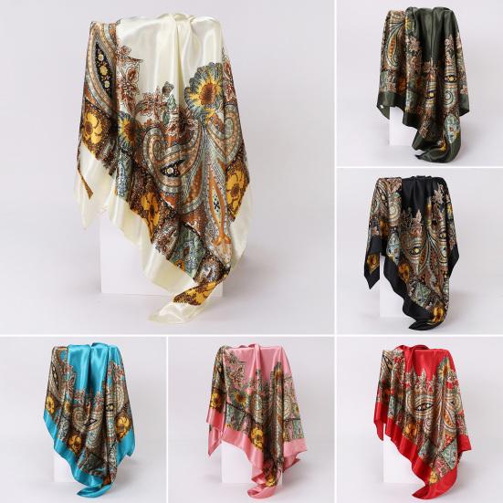 Yousheng Kerchief Cashew Pattern Faux Silk Scarf Soft Smooth Bright Color Kerchief Simulated Silk Texture Kerchief