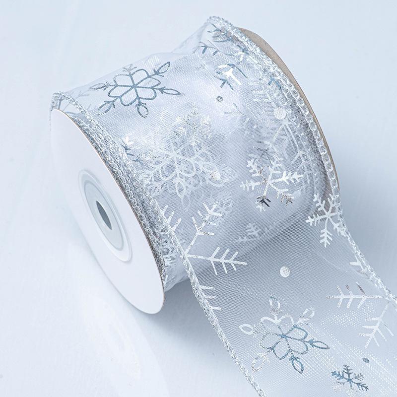Snow Ribbon Cuffed Wire Snowflake Organza Christmas Decoration Ribbon Sprinkles Silver Ribbon Bow Material Ribbon Bow DIY Flower Handmade