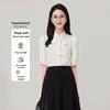 Women's Versatile Detachable Bow White Chiffon Short-Sleeve Blouse
