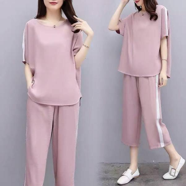 Plus Size Women's Summer Two-piece Fat Mm Loose Casual Short-sleeved Cropped Pants Suit Women